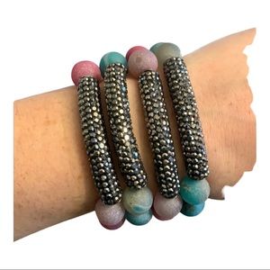 Druzy agate stone beaded stretch bracelet